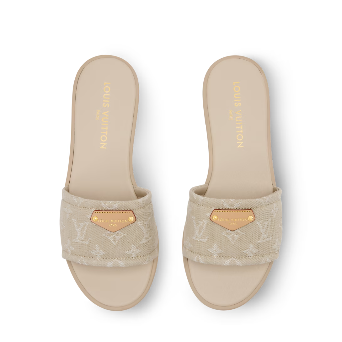 LV Lily Flat Mule Beige Denim