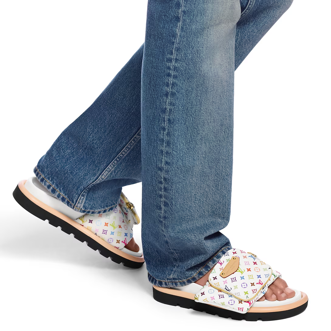 LV Pool Pillow Flat Comfort Mule x "Takashi Murakami" White Multicolor