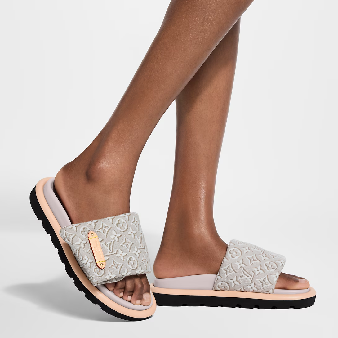 LV Pool Pillow Flat Comfort Mule Beige Jacquard