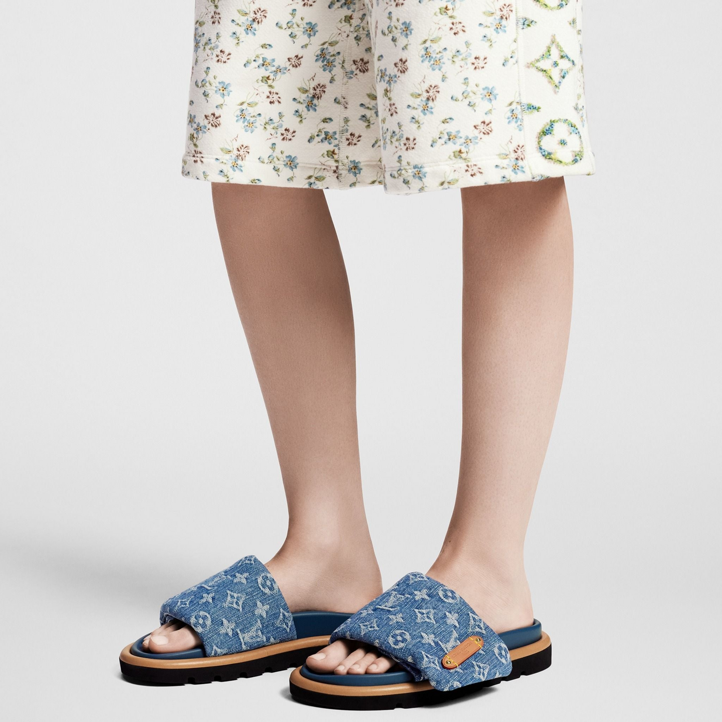 LV Pool Pillow Flat Comfort Mule Blue Denim