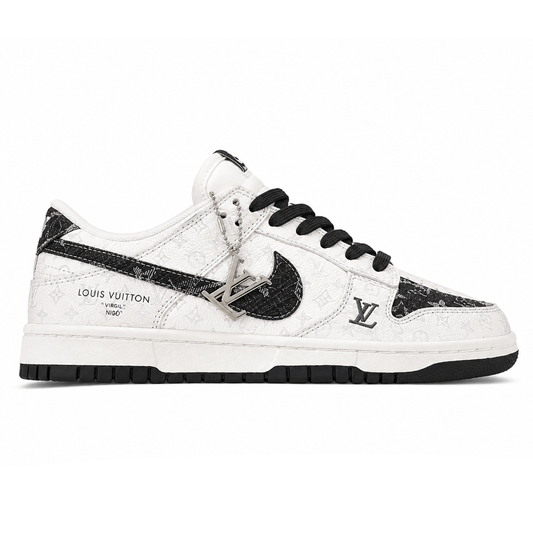 LV x Nike Dunk Low Sneaker in Black and White Monogram Canvas