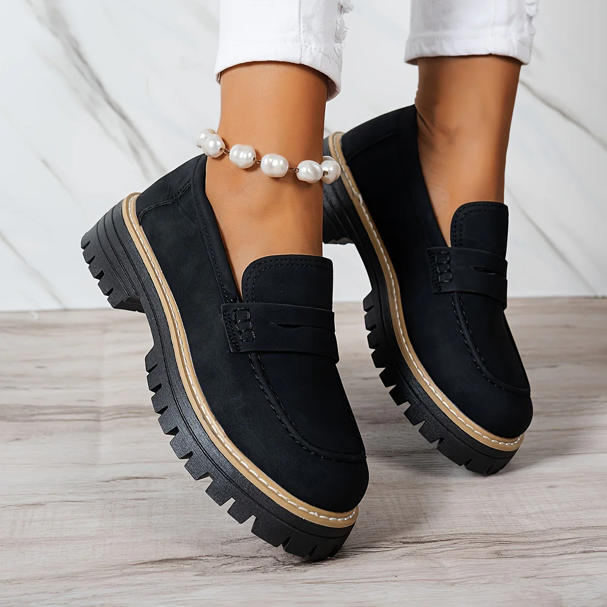 Women's Plus Size Casual Retro Suede Loafers with Chunky Heel Platform