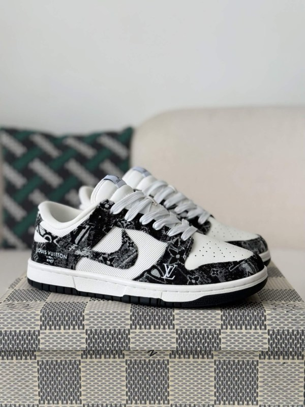 LV x Nike Dunk Low Sneaker in Black and White Monogram Canvas