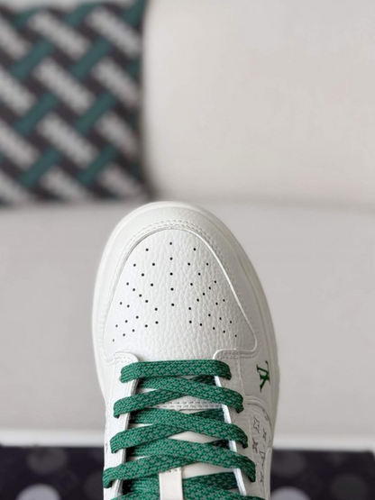 LV x Nike Dunk Low Sneaker in White and Green Monogram Canvas
