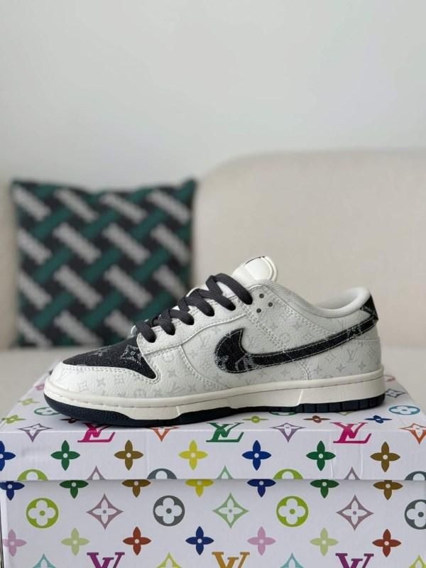 LV x Nike Dunk Low Sneaker in Black and White Monogram Canvas