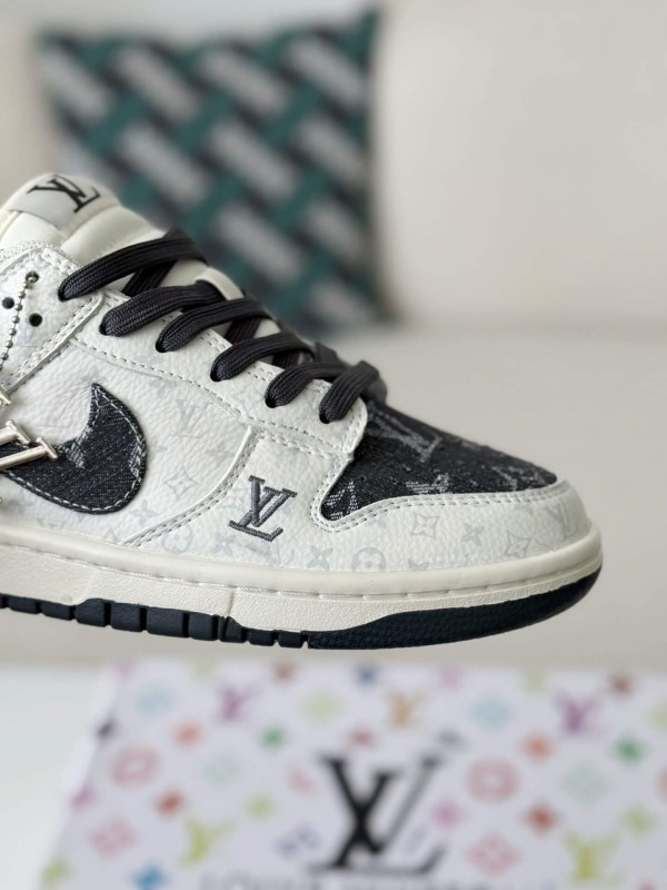 LV x Nike Dunk Low Sneaker in Black and White Monogram Canvas