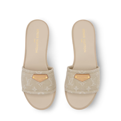 LV Lily Flat Mule Beige Denim
