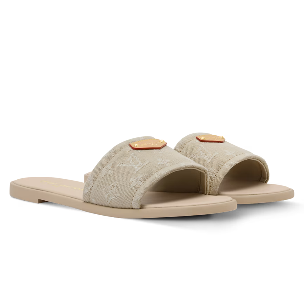 LV Lily Flat Mule Beige Denim