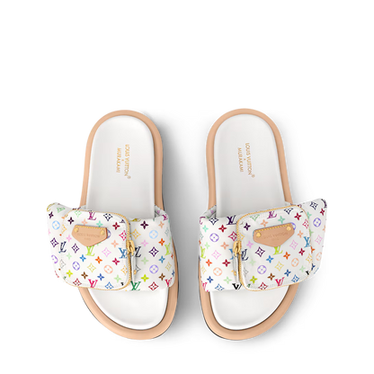 LV Pool Pillow Flat Comfort Mule  x "Takashi Murakami" White Multicolor