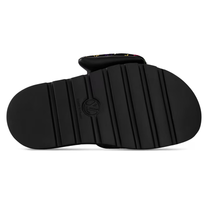 LV Pool Pillow Flat Comfort Mule  x "Takashi Murakami" Black Multicolor