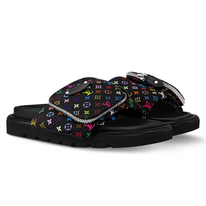 LV Pool Pillow Flat Comfort Mule  x "Takashi Murakami" Black Multicolor