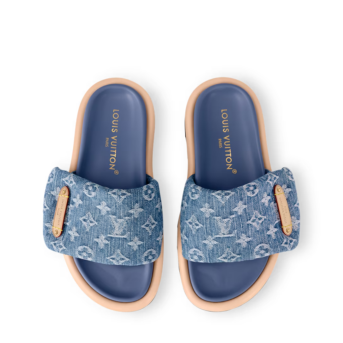 LV Pool Pillow Flat Comfort Mule Blue Denim