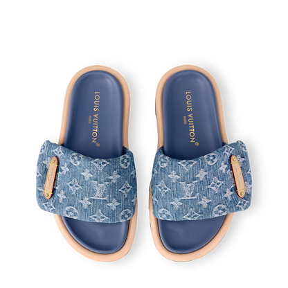 LV Pool Pillow Flat Comfort Mule Blue Denim
