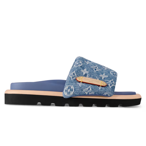 LV Pool Pillow Flat Comfort Mule Blue Denim