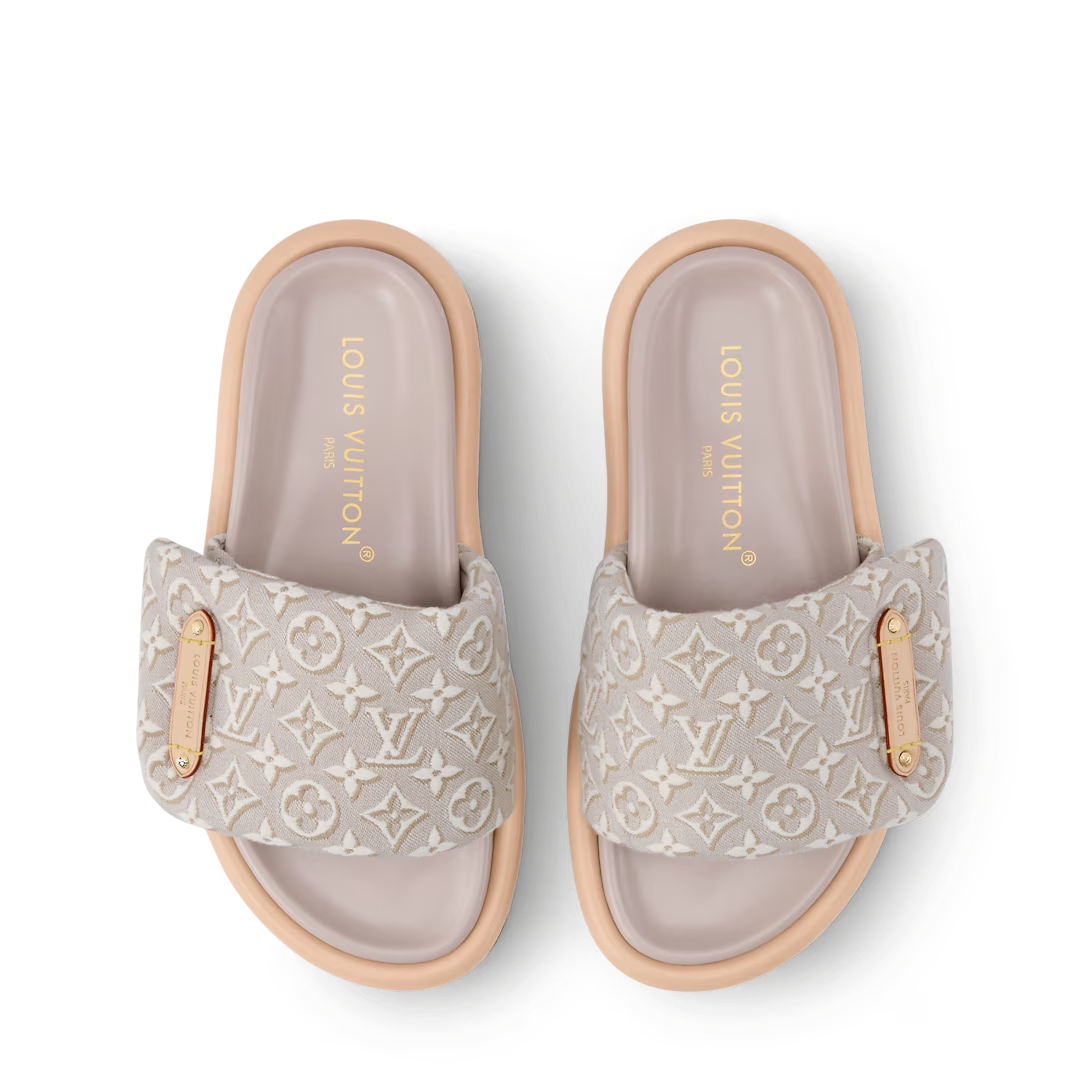 LV Pool Pillow Flat Comfort Mule Beige Jacquard