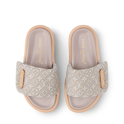 LV Pool Pillow Flat Comfort Mule Beige Jacquard