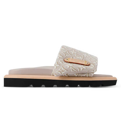 LV Pool Pillow Flat Comfort Mule Beige Jacquard