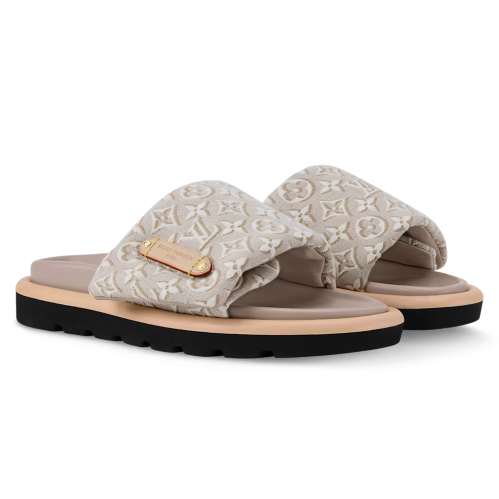LV Pool Pillow Flat Comfort Mule Beige Jacquard
