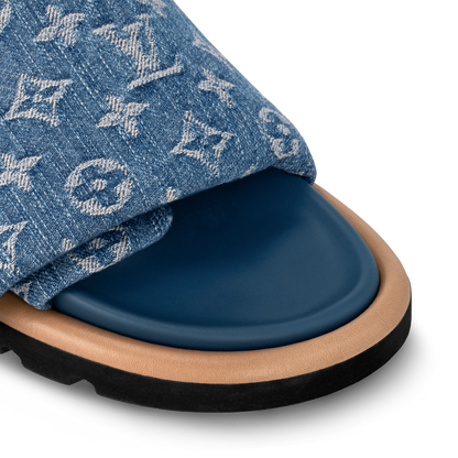 LV Pool Pillow Flat Comfort Mule Blue Denim